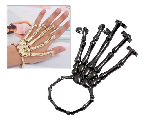 Para 2 Pulseras De Mano De Esqueleto Con Anillos, Pulsera