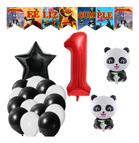 Set Combo De Globos De Panda Kung Fu Panda Numero + Banderin