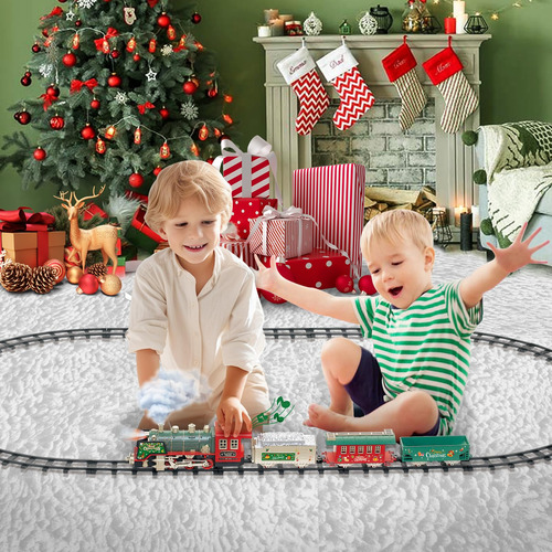 Tren Para Arbol Navidad Vagones Humo Locomotora 25