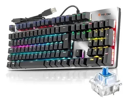 Teclado Gamer Mecânico Qwerty Hayom Tc3218 Switch Blue 20 Modos De