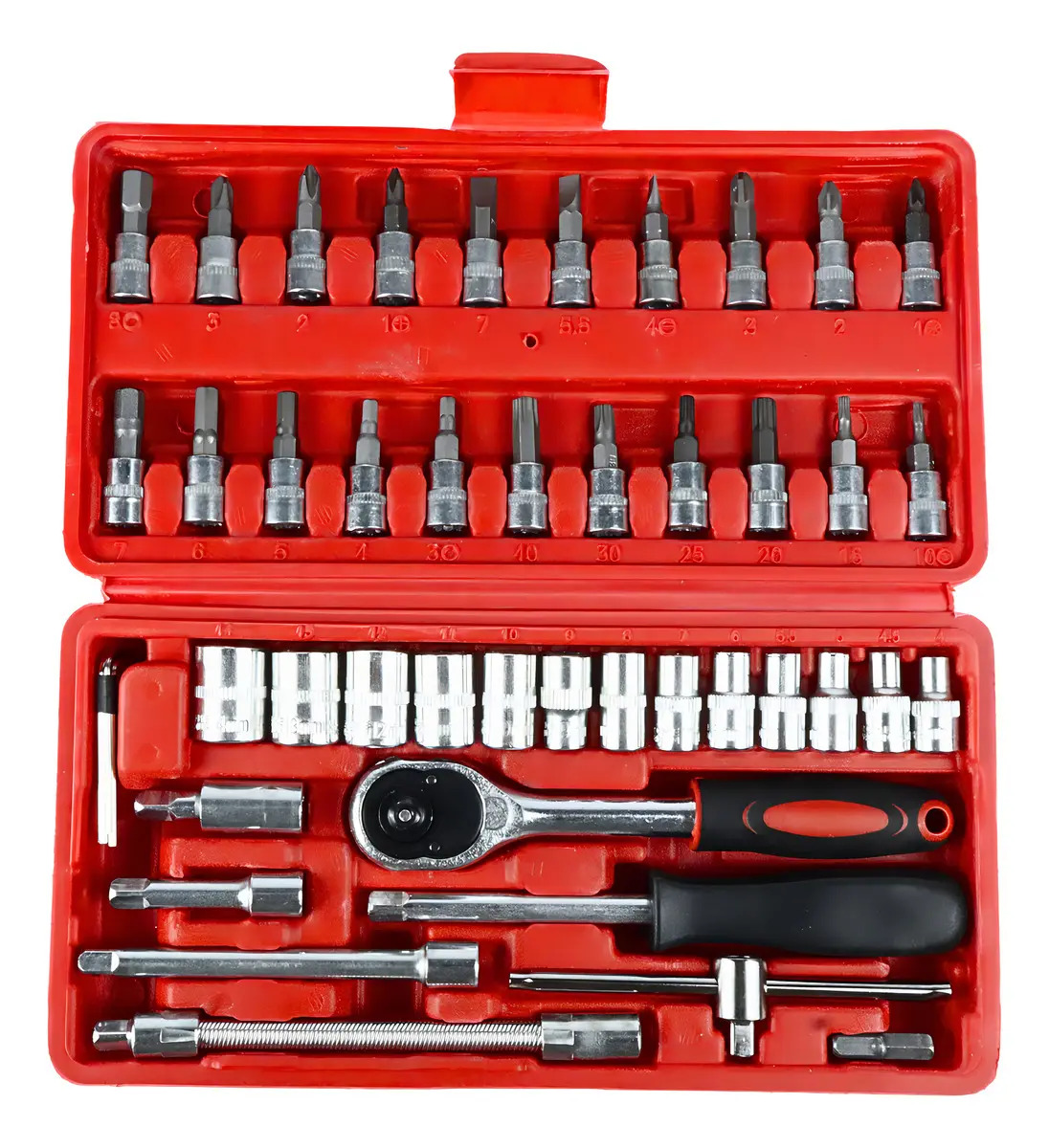 Conjunto de Ferramentas Athlanta 46 Peças Aço Soquetes e Bits