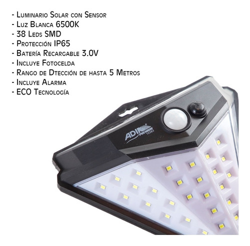 Lámpara Solar De Pared Exteriores Sensor Luz Led