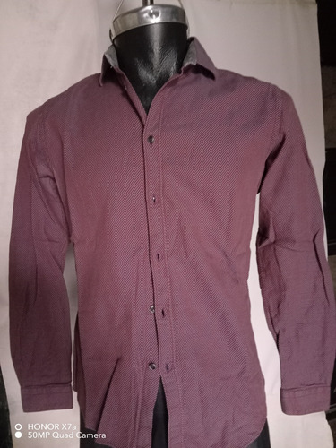 Camisa Zaraa Chica Slim Terracota Y Lunares N Gris 