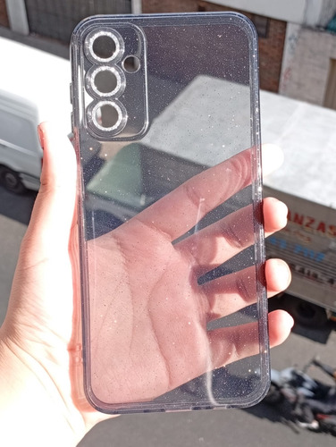 Funda Brillo Con Protector De Camara Para Sam A14 Traslúcida Negro