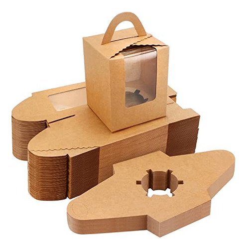 Cajas Cupcakes Kraft, 50pcs Individuales Con Ventana, Para