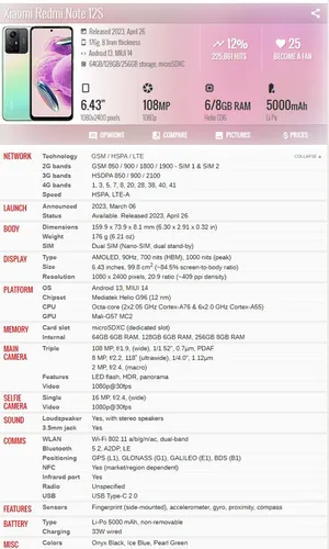 Xiaomi Redmi Note 12s 2303cra44a 8gb 256gb Dual Sim Duos