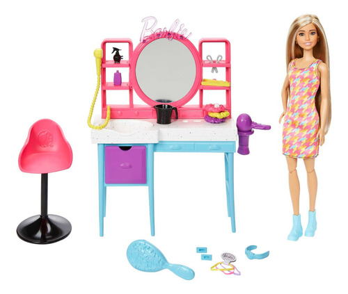 Barbie Totally Hair Set de Juego Salón de Belleza para niñas de 3 años en adelante