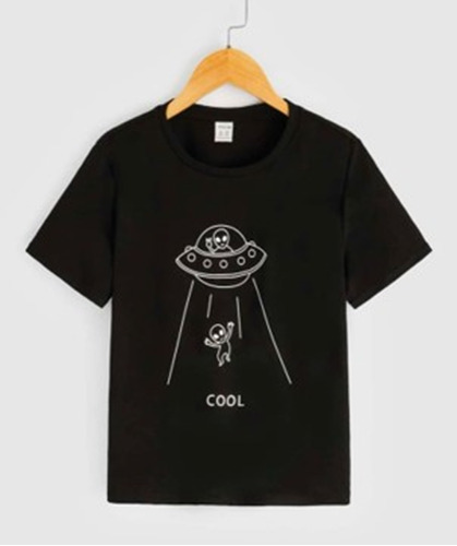 Shein Camisa  Negra  Niños 11 12 Estampado Alien