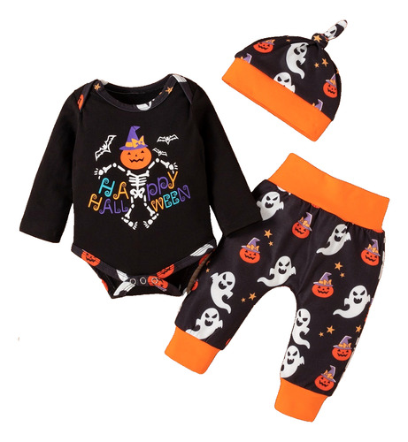 Conjunto De 3 Piezas Para Bebé Con Estampado De Halloween