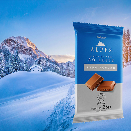 Kit C/ 12un Chocolate Salware Alpes Ao Leite Zero Açúcar 20g