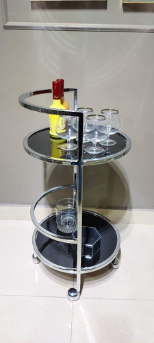 Imagen 6 de 10 de Carrito Bar Ruedas 40x80 Elegante Diseño Cromado Vidrio