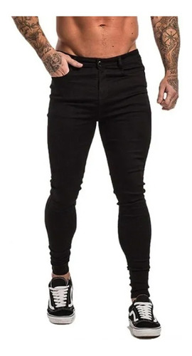 Jean Chupin Negro Hombre Elastizado Maxima Calidad Pantalon