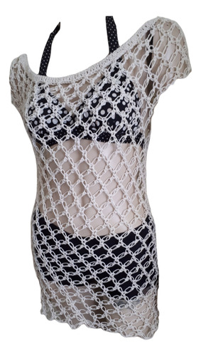 Vestido Playero Calado Crochet Hilo Mujer Verano