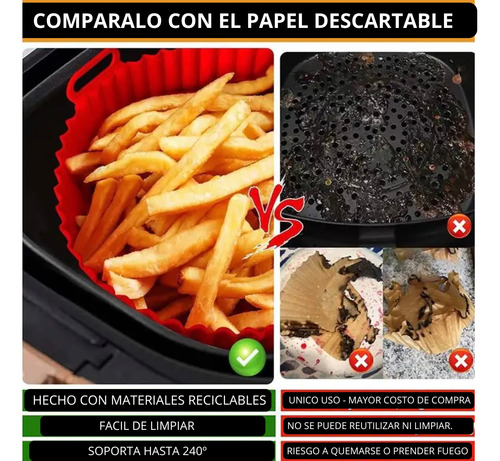 Molde Bandeja Silicona Contendr Reutlizble Airfryer Freidora Gris