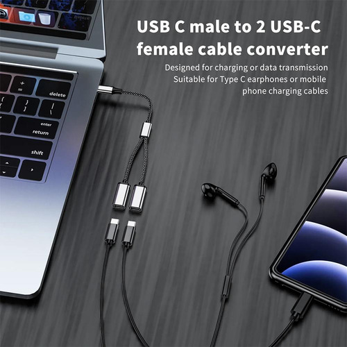 Cable Divisor Usb C Macho A Doble Usb C Hembra Para Tableta