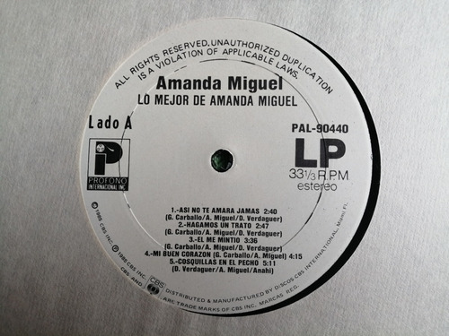 Eam Lp Vinilo Lo Mejor De Amanda Miguel 1985 Cbs Importado