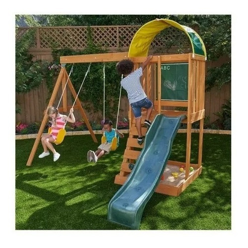 Juego Infantil Jardín Tobogán Doble Resbaladilla 2 Columpios