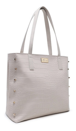 Bolsa Feminina De Ombro Croco Estilo Sacola + Nécessaire Cor Branco