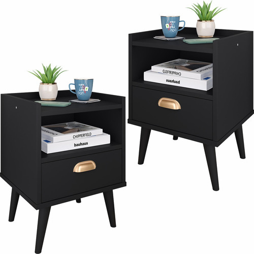 Mesa De Cabeceira Estilo Retrô Imediato Cor Preto