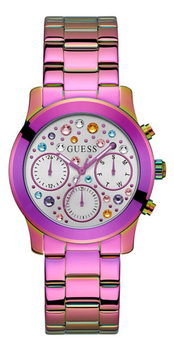 Reloj Para Mujer Marca Guess Color De La Correa Morado Color Del Bisel Morado Color Del Fondo Plateado