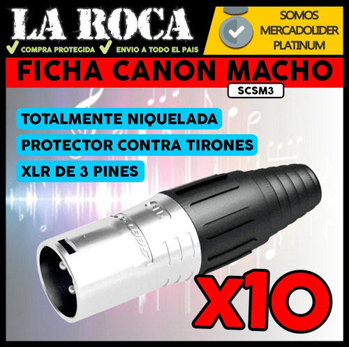 Imagen 3 de 10 de Ficha Canon Xlr Macho Pack X10 Conector 3 Pines Cable Dmx