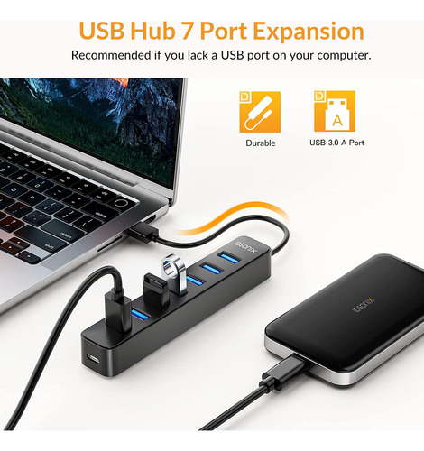 Hub Usb 3.0, 7 Puertos Para Laptop, iMac, Surface Pro, Xps