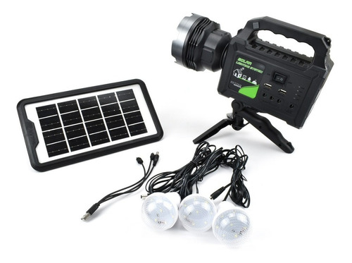 Kit Solar Emergencia Linterna Camping 220v Usb 3 Ampolletas Color Negro - 220055