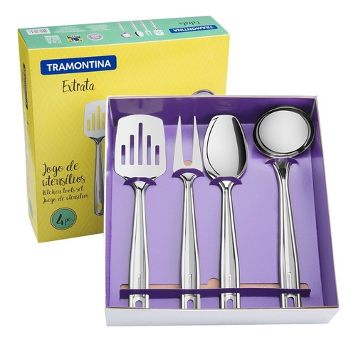 Set Utensilios 4 Piezas Extrata Tramontina Acero Inoxidable