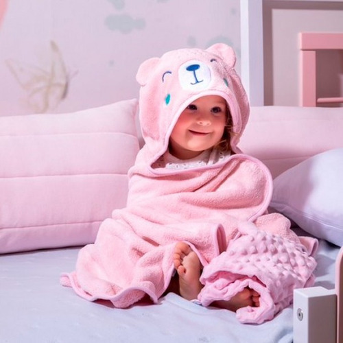 Toalha De Banho Com Capuz Comfort Power Sec Cachorro Rosa