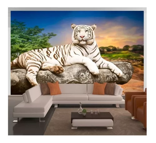 Papel De Parede Tigre Branco, Adesivo Tigre