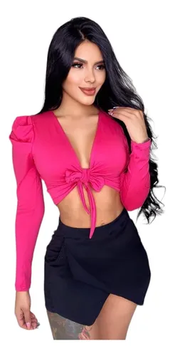 Camiseta crop top manga larga clearance