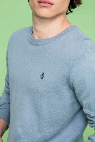 Imagen 4 de 8 de Sweater Basico Penguin Hombre Cotton Crew Sweater Celeste