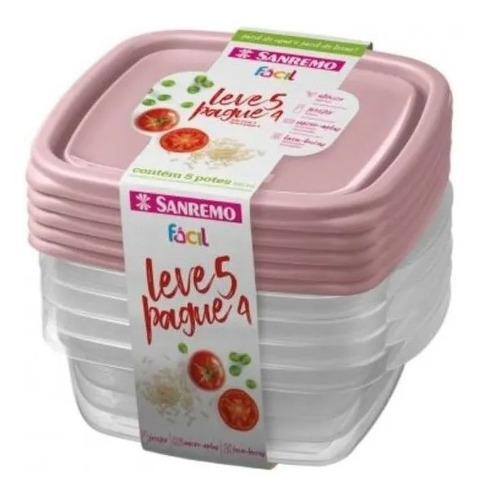 Jogo De Pote Plastico Sanremo 530ml Tampa Rosa