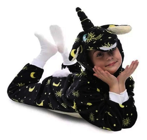 Pijama Unicornio Negro Con Lunas Mameluco Disfraz Invierno