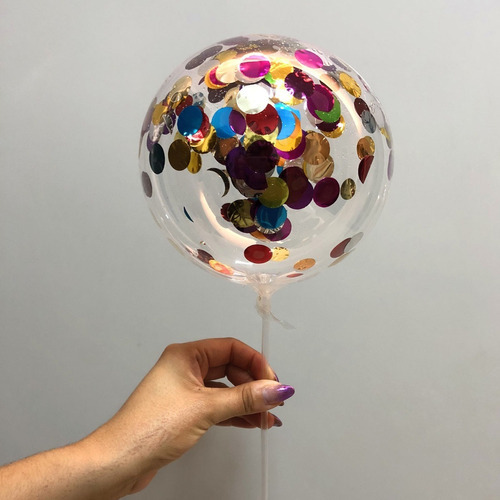 Topo De Bolo Balão Bubble Confete 05 Polegadas 20cm 01 Unid Cor Sortido