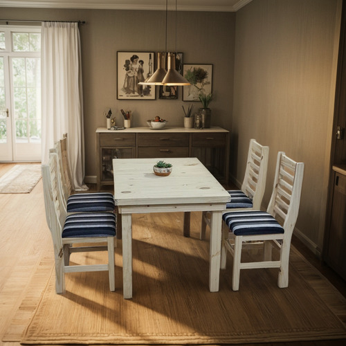 Mesa Comedor 1,20 Metro X 80cm + 4 Sillas Tapizadas Sin Pintar Sin Pintar