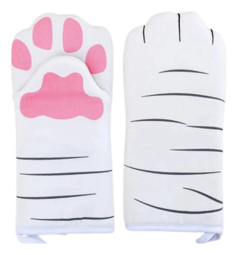 Manopla Para Horno Guante Gato Tela Refor Doble Capa Aisl. Blanco Manopla Gatito