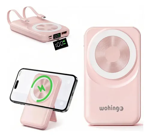 Power Bank Magnético Wohingo K10 con 10,000 mAh y Carga Súper Rápida para Celulares Rosa
