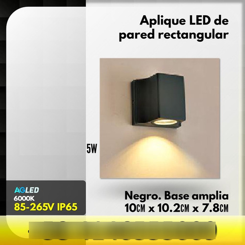 Aplique Led De Pared Rectang 5w 6000k 85-265v Ip65 Negro