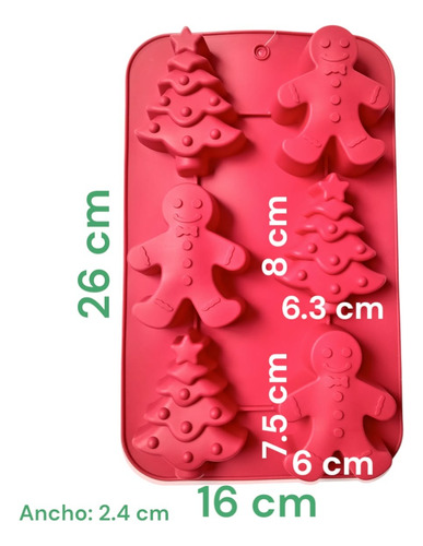 Molde Silicón Galleta Jengibre, Pino Navidad| Postres, Velas Rojo