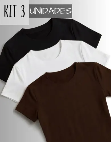 Kit 3 Camisetas Manga Curta Blusas Femininas Baby Look Comfy