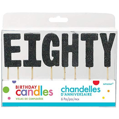 E-i-g-h-t-y Black Glitter Velas Del Cumpleaños | Artículos