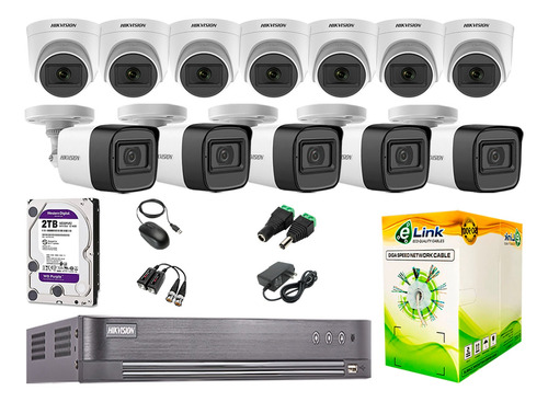 Cámaras Seguridad Kit 12 Hikvision 5mp + Disco 2tb Completo