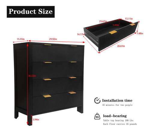 Garveehome Cómoda Cómoda Cómoda De 4 Cajones Cómoda De