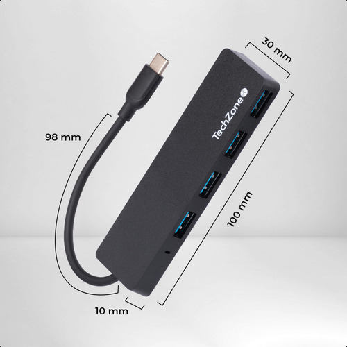 Hub Usb Tipo C Con 4 Puertos Usb 3.0 De Alta Velocidad Color Negro