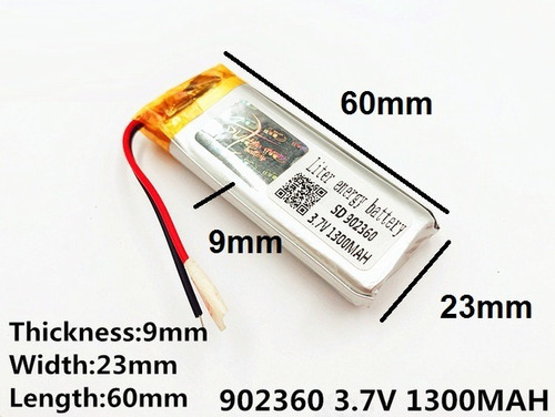 Bateria 3,7v 1300 Mah 9mm X 60mm X 23mm Com 2 Fios