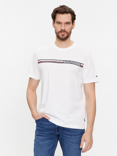 Polera Monotype Stripe Logo Blanco Tommy Hilfiger