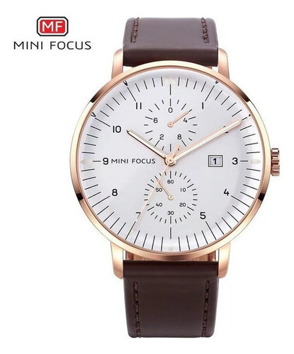 Reloj De Caballero Impermeable De Cuero Casual Mini Focus Color De La Correa Marrón