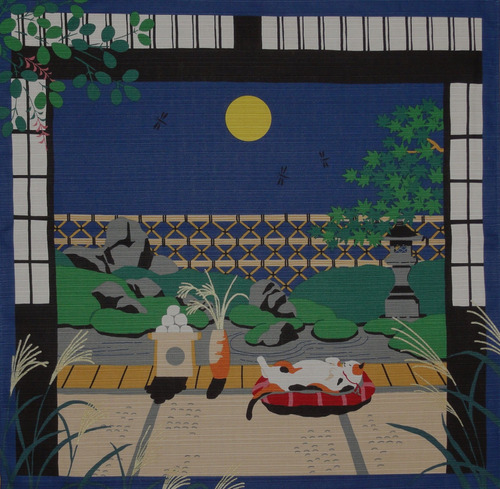 Furoshiki - Tela Japonesa (19.7 In), Diseno De Gato Y Luna D