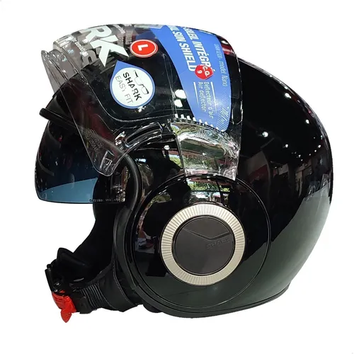 Casco Abierto Shark Nano Blank Negro Brillo Doble Visor Um